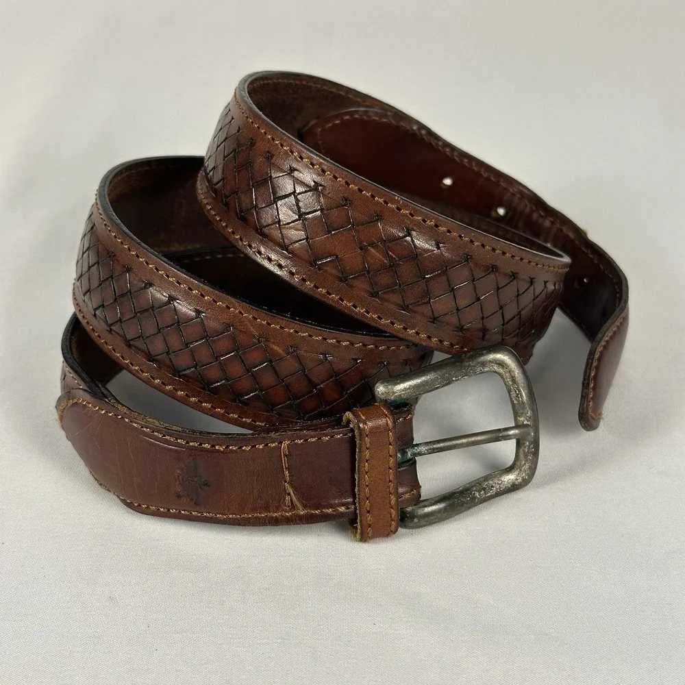Dockers Genuine Leather Belt Men's Size 36 Brown Embossed Made in Argentina